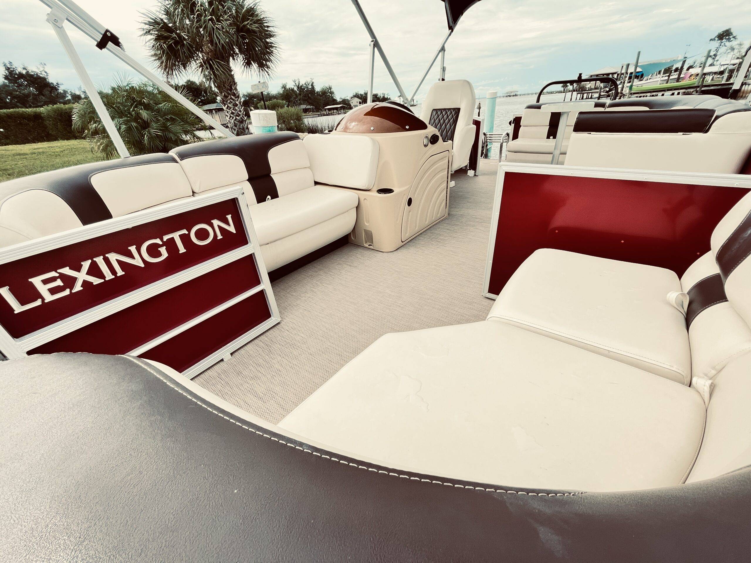 Interior of a "Lexington" 10 person pontoon boat.