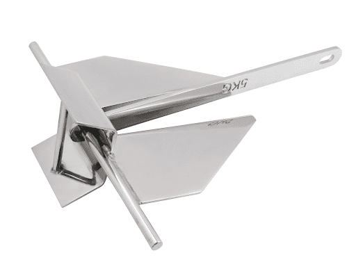 A shiny stainless steel anchor, essential for pontoon anchoring in Panama City waters.