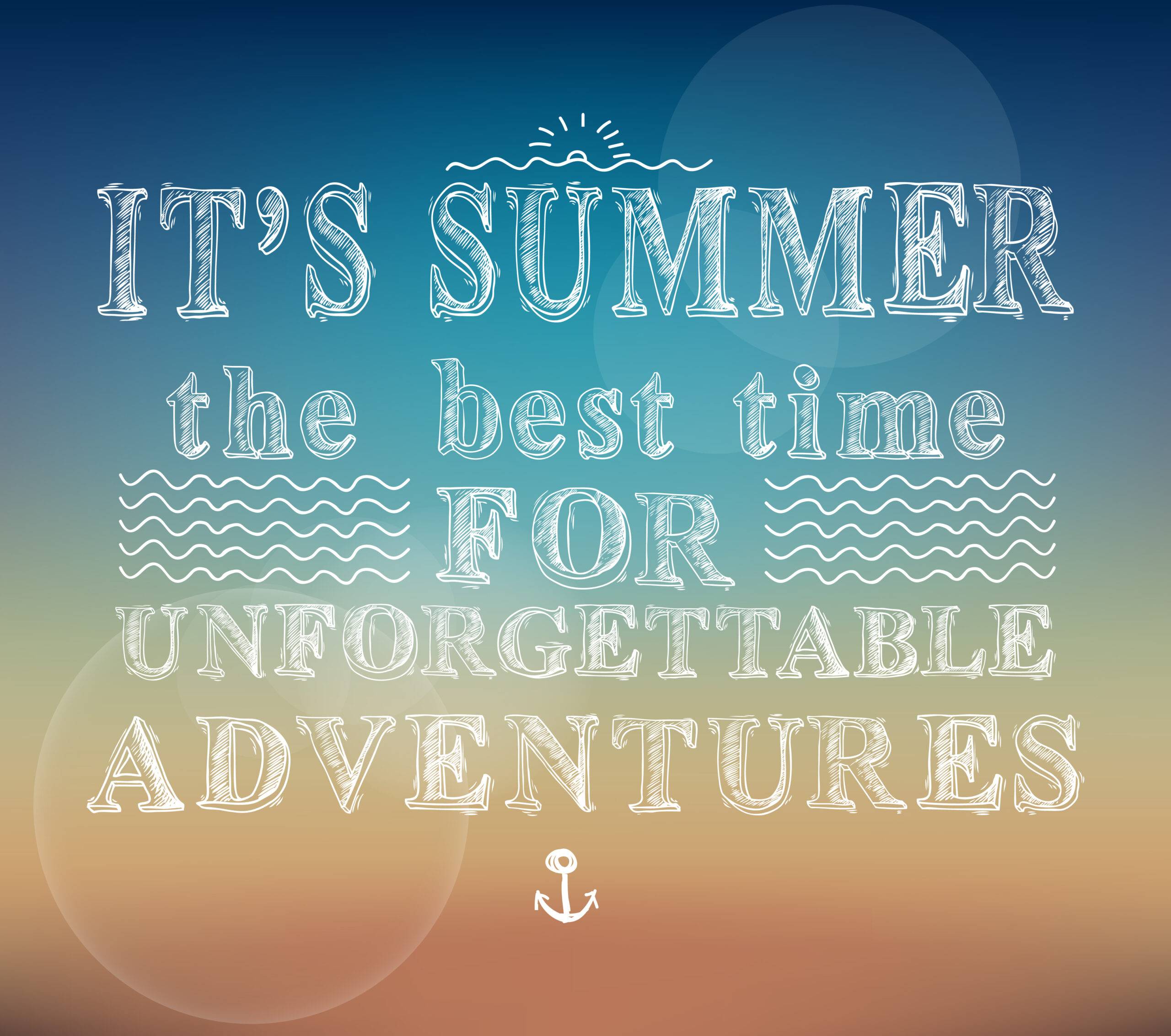 Summer adventure quote from "Ultimate Pontoon Guide" on gradient backdrop.